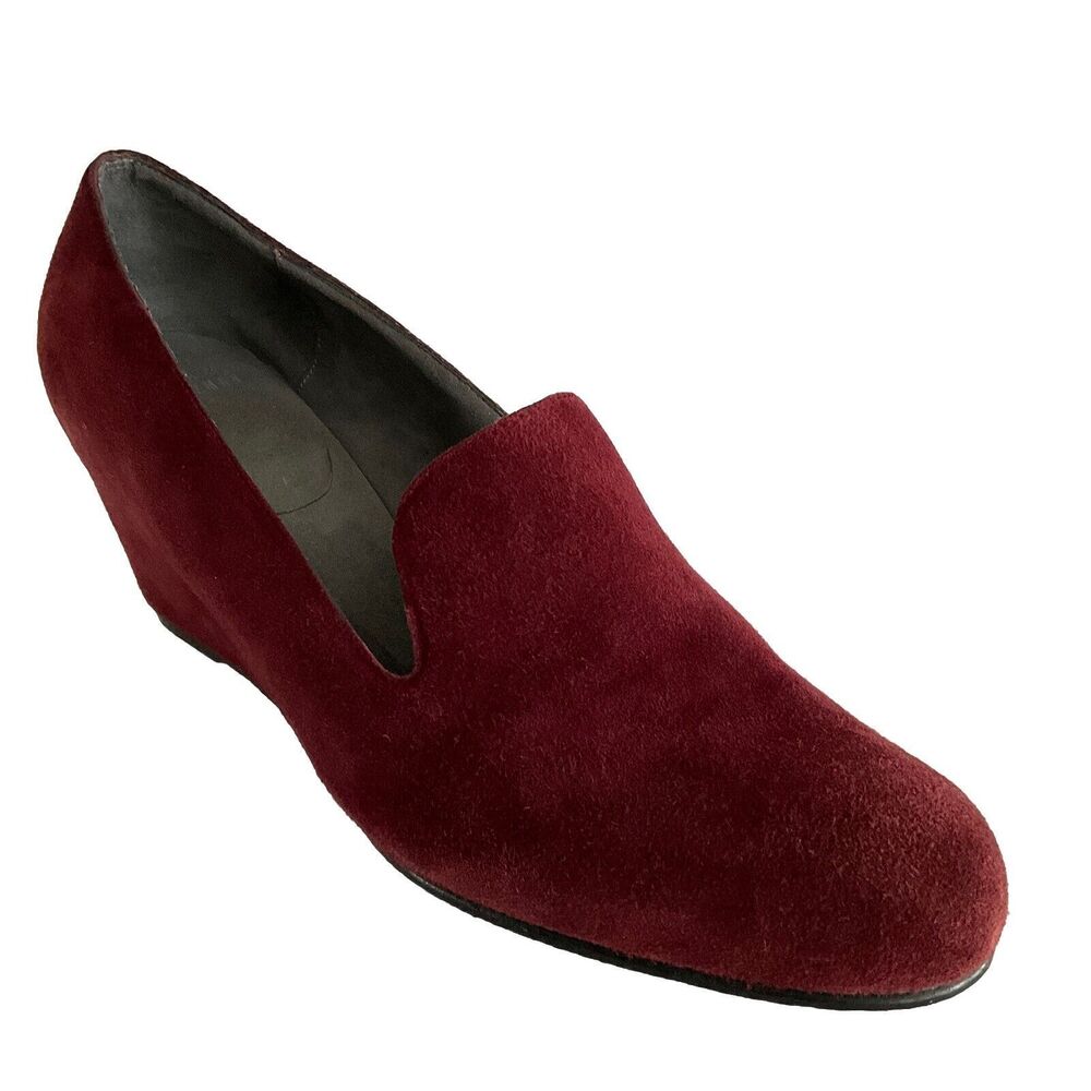 Stuart Weitzman Wedge Burgundy Slip-on Pumps 10 - Picture 1 of 13